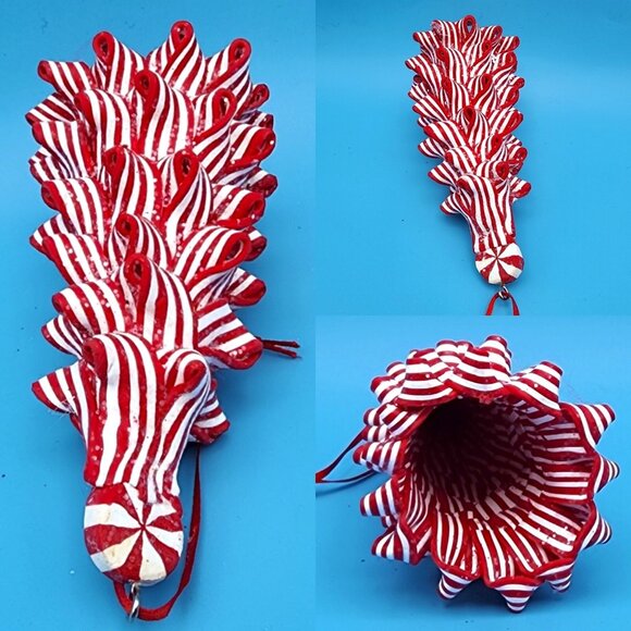 Peppermint Ribbon Candy Tree & Snowflake Ornaments Red White Set Christmas 2pc - Picture 8 of 9